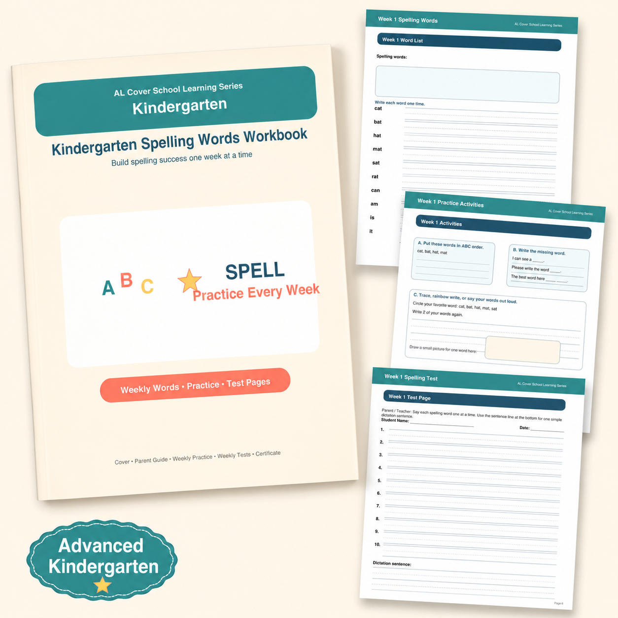 Advanced Kindergarten Spelling Words Workbook
